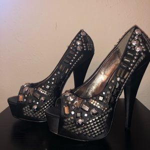 Studded peep toe heels